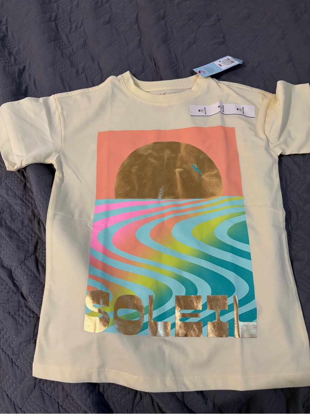 Cat & Jack Cream Tee with Multicolor Wave and Gold Sun